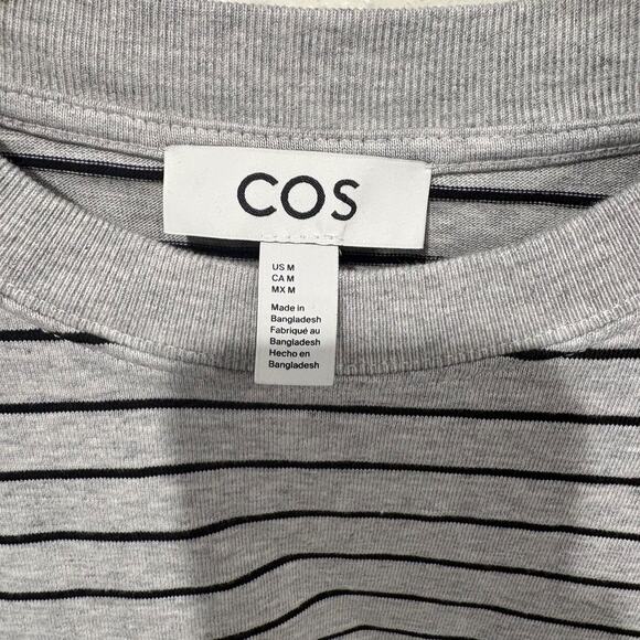 COS Striped Crewneck Top Long Sleeve Gray/Black Women's Medium - Picture 3 of 5